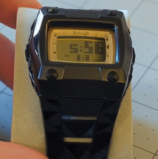 The time shown in bold letters that bounce up and down
