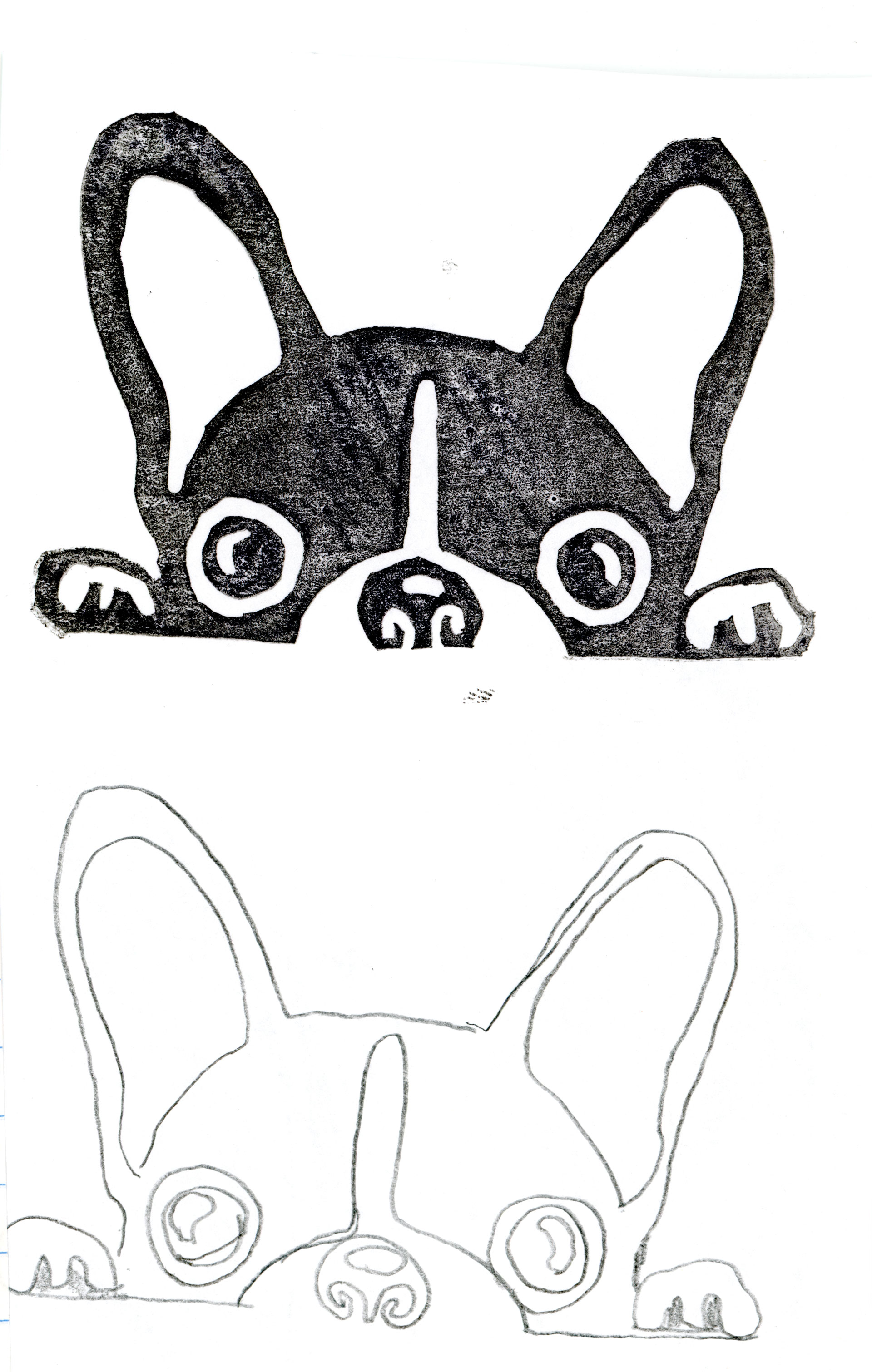 a stamp of a boston terrier peaking out from behind something