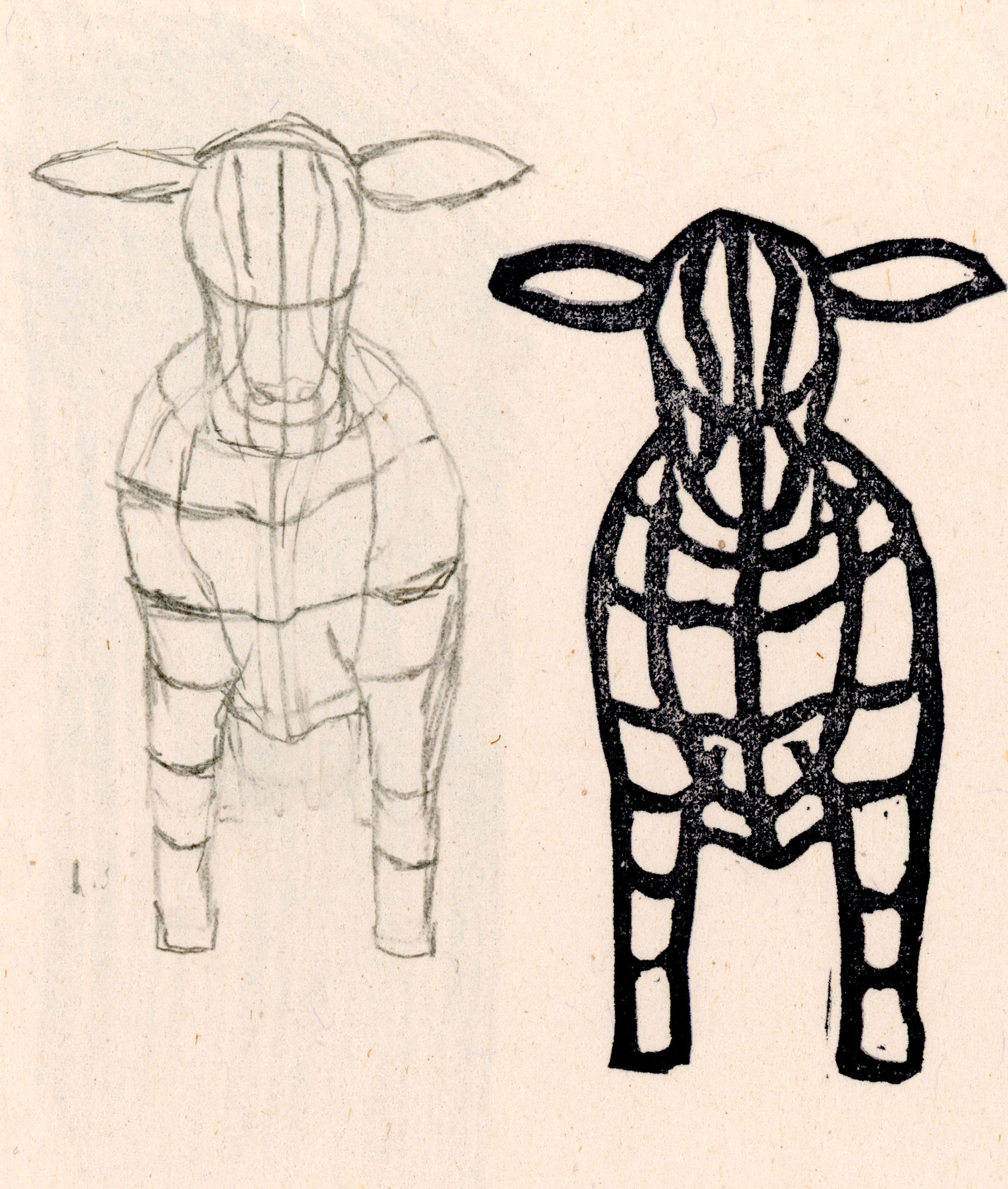 a stamp of a wireframe cow from the front